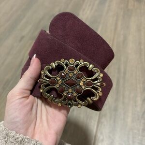 Chico's Burgundy Belt with Decorative Gold Buckle size small